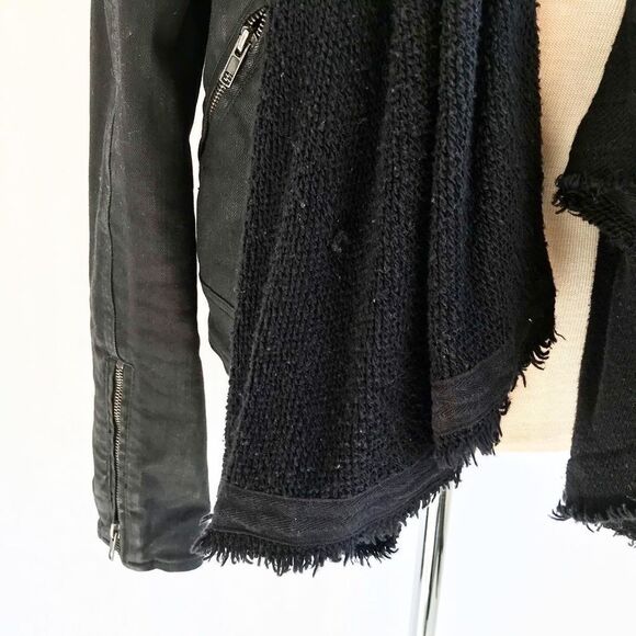 Free People black drape knit front denim jacket VGUC size 0 - Picture 12 of 16
